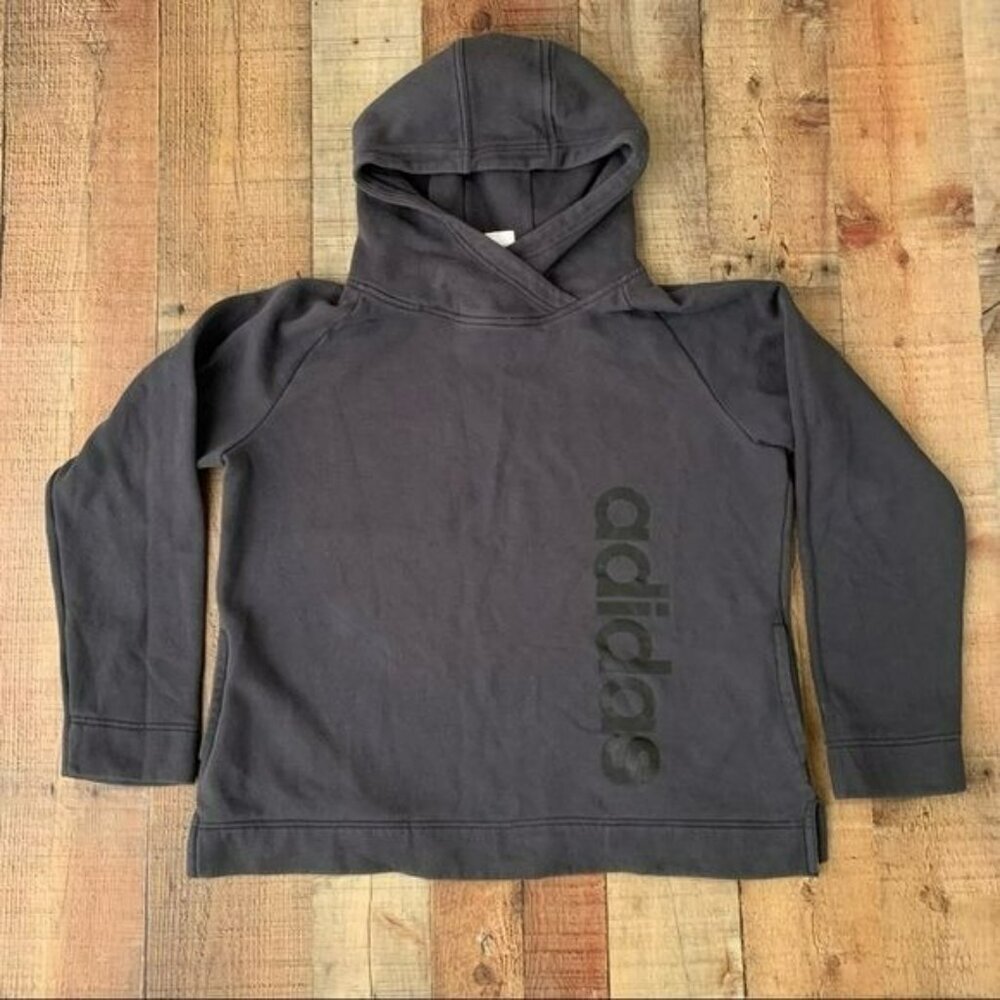 Adidas men's size large gray and black fleece pull over hoodie hooded sweatshirt